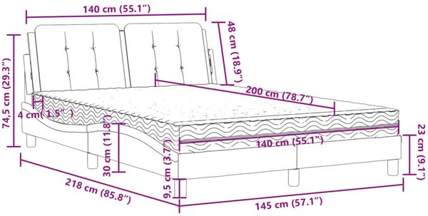 vidaXL Bett mit Matratze "Zadar" Weiß und Schwarz 140x200 cm Kunstleder 3208872 Bild 12