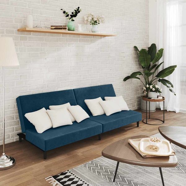 Schlafsofa 2-Sitzer, Moderne Sofa Blau Samt
