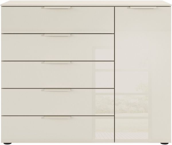 rauch Schubkastenkommode Kommode Türkommode Sideboard Kombikommode FLIPP mit Glasfront (Breite 120 cm mit 2 Einlegeböden), 1-türig mit 5 Schubladen und Soft-Close-Funktion sowie Glasfront Bild 3