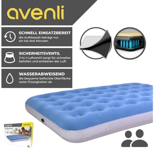 Avenli aufblasbares Luftbett / Campingmatratze blau 191x137x22 cm Bild 3