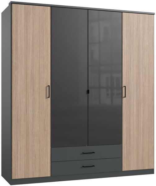Kleiderschrank Fulda in Grafit und Multiplex – Drehtürenschrank in verschiedenen Größen mit und ohne Türen in Glas Grey - Kleiderschrank 180 cm Breite mit Glas