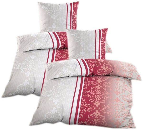 Casa Colori Bettwäsche Seersucker Bettwäsche 135x200 Reißverschluss Rot Beige mit Ornamente, Seersucker, 4 teilig, leicht