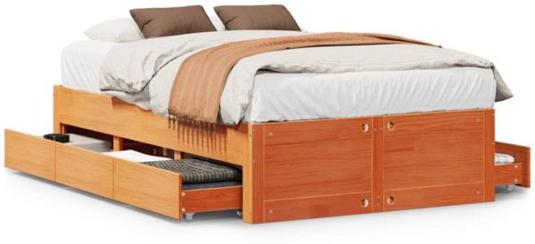 vidaXL Massivholzbett ohne Matratze mit Schubladen Braun 135x190 cm 3308821