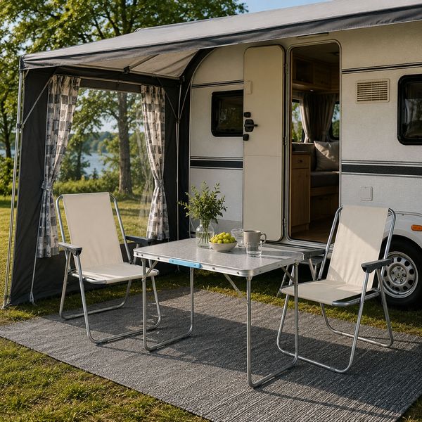 3tlg Campingmöbel Set Outdoormöbel Camping Alu L70xB50xH59cm Beige