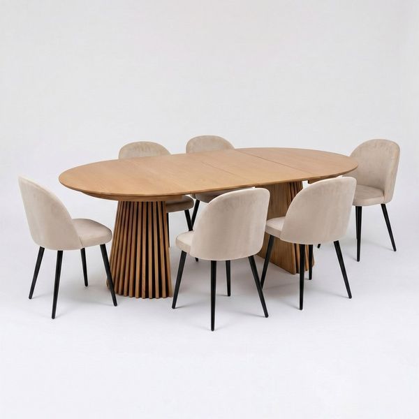 ebuy24 Essgruppe Tokyo Essgruppe Esstisch natur, 6 Stühle aus beige, (7-tlg)