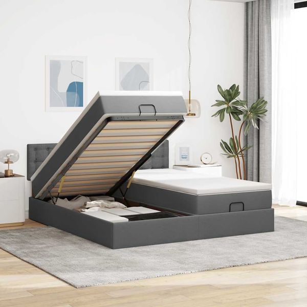 vidaXL Ottoman-Bett mit Matratzen Dunkelgrau 200x200 cm Stoff 3312044