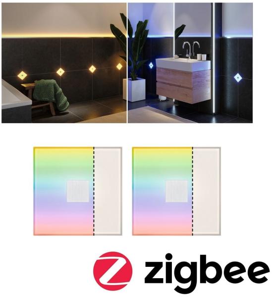 Paulmann 78412 LumiTiles LED Fliesen Square 2er-Basisset 100x10mm Zigbee RGBW IP44 Weiß