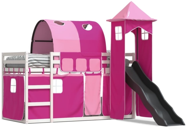 vidaXL Etagenbett mit Rutsche und Gardinen Rosa 80x200 cm 3284175