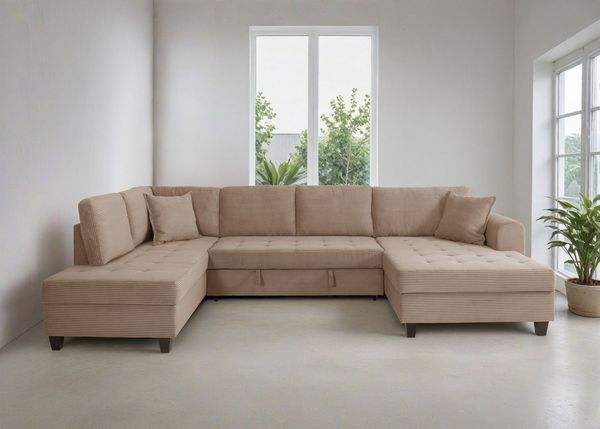 Trends by HG Wohnlandschaft Moritz U-Form, B: 324 cm, mit Bettfunktion, Bettkasten & Zierkissen