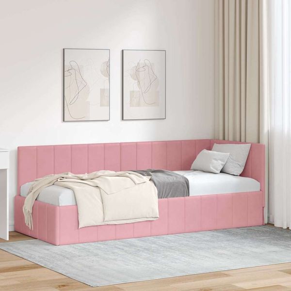 vidaXL Eckbettgestell mit Kopfteil Rosa 80 cm x 200 cm Samt 42016290