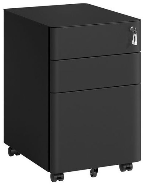 SONGMICS Rollcontainer, Aktenschrank, Büroschrank mit Rollen, Schreibtisch, Unterschrank, abschließbar, Schubladen, DIN-A4-, Legal-, Letter-Format, schwarz