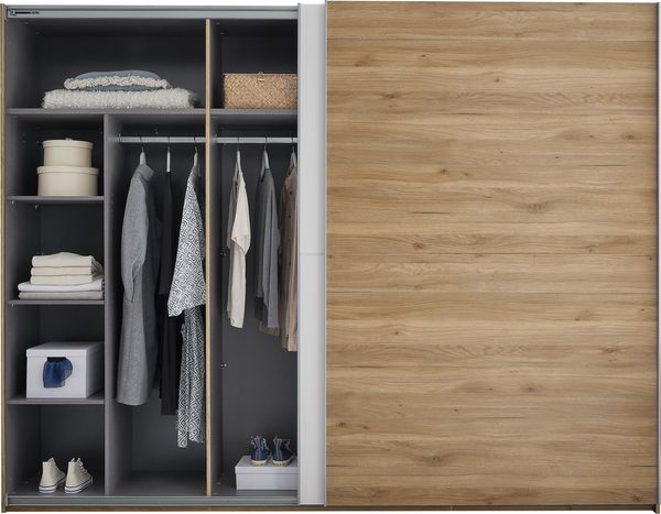 Schwebetürenschrank >Mesio< in Mauvella Oak Dekor / Weiß - 270x210x60cm (BxHxT) Bild 8