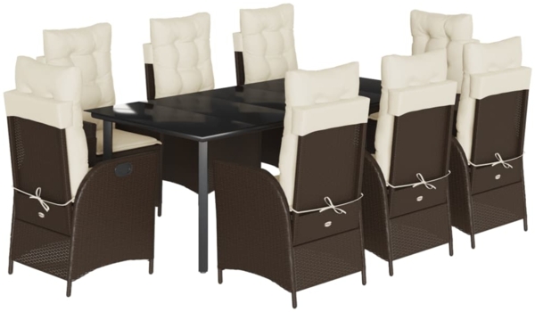vidaXL 9-tlg. Garten-Essgruppe mit Kissen Braun Poly Rattan 3213212