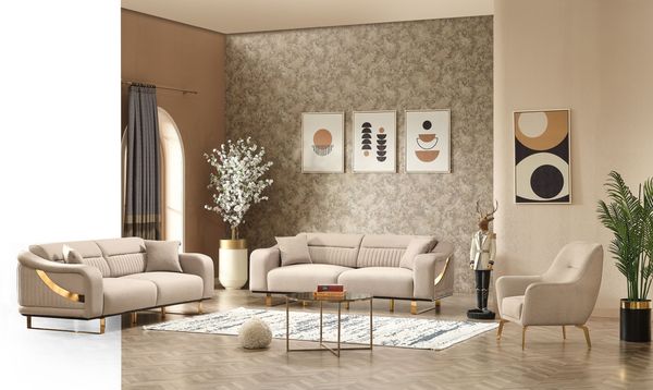 Sitzgruppe/Sofa Set - Wohnzimmergarnitur "Liora" 3+3+1-Beige