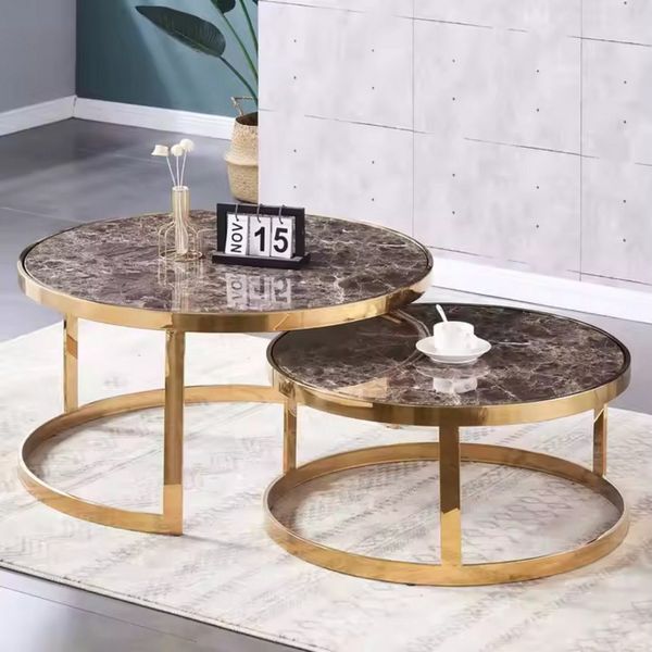 alesvelt Beistelltisch Set Couchtisch Set echtes Marmor (2er-Set), echte Marmortischplatten 90x46cm 75 x 37cm