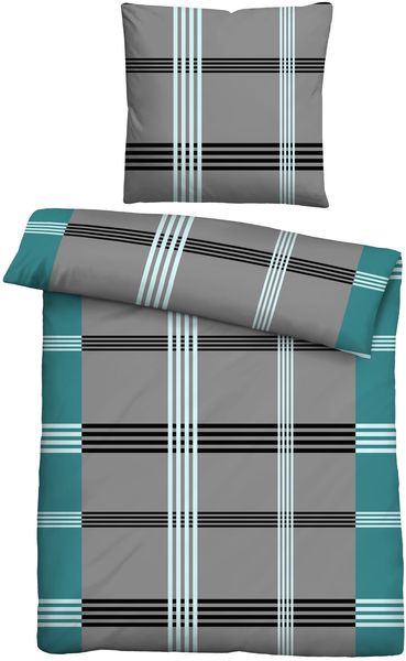 Traumhaft schlafen - Castell - Markenbettwäsche Baumwoll Renforce Bettwäsche 0040563 KARO-STREIFEN, türkis, 1x 155x220 cm + 1x 80x80 cm