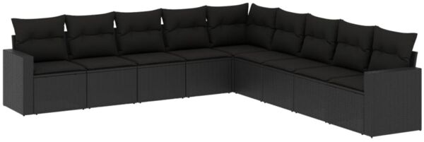 vidaXL 9-tlg. Garten-Sofagarnitur mit Kissen Schwarz Poly Rattan 3219075 Bild 2