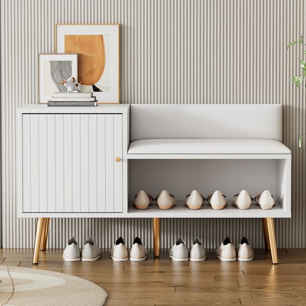 Weiß Gold Schuhbank Mit Stauraum Sitzbank Schuhschrank Flurbank 100cm Breit Mit Polsterung Kunstleder Metallbeine Gold Schuhbank Mit Schublade Stauraum Für Schuhe Spielzeug Robusta Konstruktion 80kg Tragkraft Bodenfreiheit Für Staubsaugerrobot Komforta...