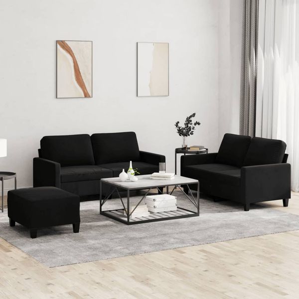 vidaXL 3-tlg. Sofagarnitur mit Kissen Schwarz Samt 3201511