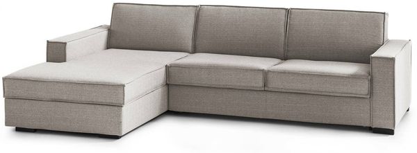 Dmora Schlafsofa mit Halbinsel Allaida, Sofa mit linker Stauraumhalbinsel, Standardarmlehnen, 100 % Made in Italy, cm 280x95h90, Taupe