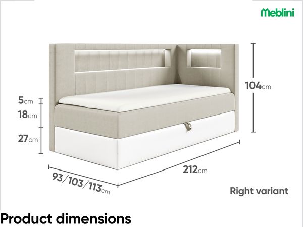 MEBLINI Kinderbett mit Bettkasten GARETH 3 90x200 Rechts - H3/Beige Samt Gepolstert Einzelbett mit Matratze - Polsterbett mit Stauraum - Bett mit Kopfteil – Stauraumbett Bild 6