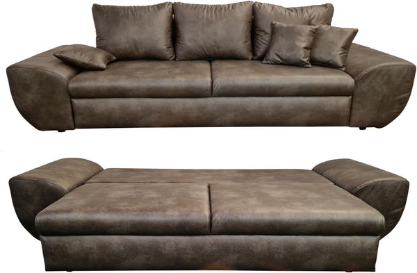 Big-Sofa mit Schlaffunktion und Bettkasten XXL Couch im Vintage Look in Braun