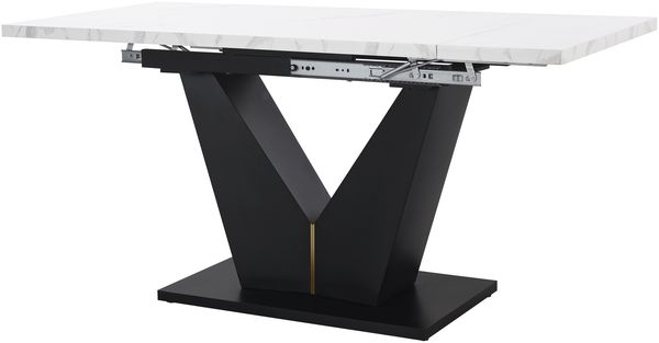 Ausziehbarer Esstisch 99–159 cm, Esstafel mit Marmoroptik Tischplatte, Spanplatte Tisch mit V-Beinen für Esszimmer Bild 6