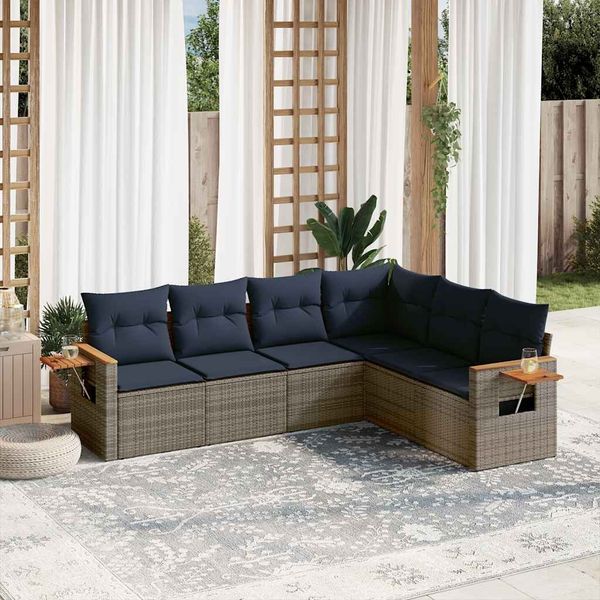 vidaXL 6-tlg. Garten-Sofagarnitur mit Kissen Grau Poly Rattan 3226845