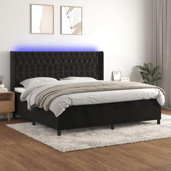 vidaXL Boxspringbett mit Matratze & LED Schwarz 200x200 cm Samt