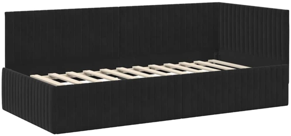vidaXL Eckbettgestell mit Kopfteil Schwarz 90 cm x 200 cm Stoff 42016271