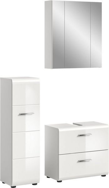 welltime Badezimmer-Set, (Set, 3-St), Florenz, Badkombination 3-tlg, Weiß hochglanz tiefzieh, Standschrank
