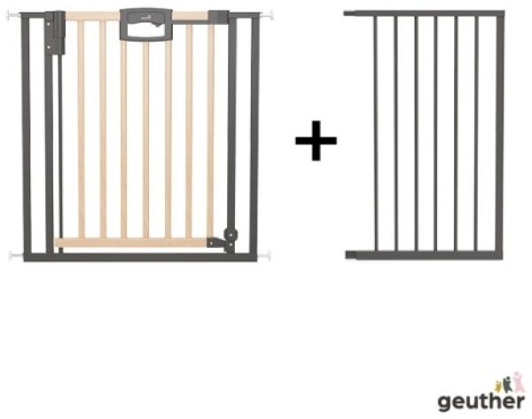 Geuther Türschutzgitter 'Easylock Plus' zum Klemmen für Öffnungen, Holz/ Metall, Natur/ Schwarz, 128,5 cm - 136,5 cm