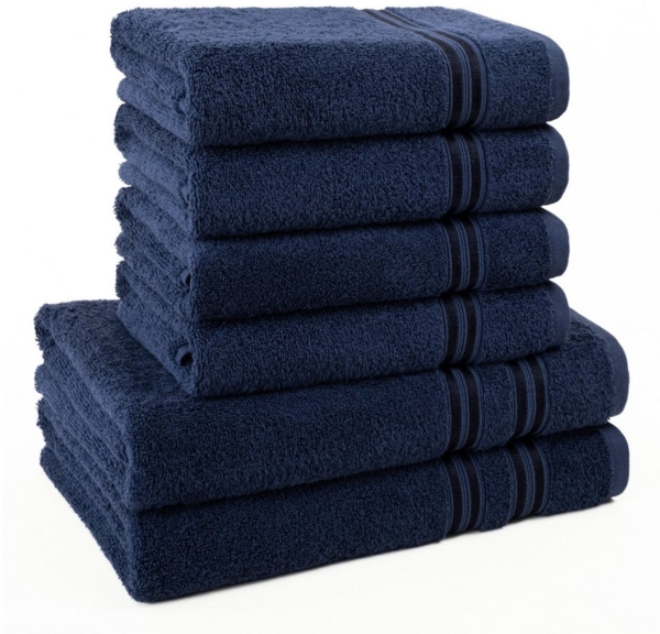 Hammetex 6 teiliges Handtuch Set, 100% Baumwolle Weich Saugstark Qualität Handtücher Set, 2 Badetücher 70x140 cm, 4 Handtücher 50x100 cm, Dunkelblau