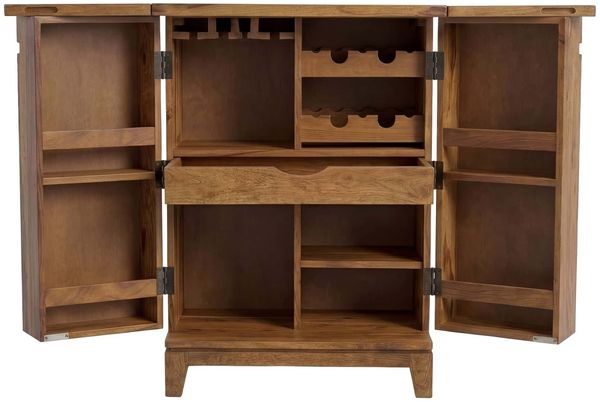Hausbar Sheesham Massivholz - Barschrank 65 cm - Bar Möbel aufklappbar - Weinschrank mit Glashalter - Bar Schrank Wohnzimmer - Holz Bar Vintage Handmade