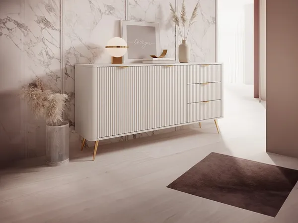 Vente-unique - ELONARIA Sideboard Holz, Platte Beige - B 38 cm x H 81,2 cm x L 163,2 cm