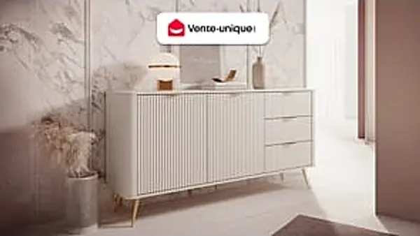 Vente-unique - ELONARIA Sideboard Holz, Platte Beige - B 38 cm x H 81,2 cm x L 163,2 cm
