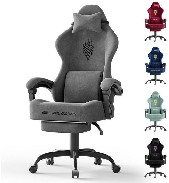 Ferghana Gaming-Stuhl Gaming-Stuhl: Kopfstütze, Lendenkissen, Armlehnen, Fußstütze (Packung), Ergonomischer PC-Stuhl,Rückenlehne 90°-125°