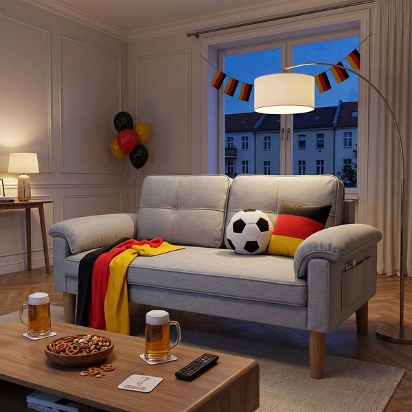 Bealife 2-Sitzer Kleine Couch, mit Armlehne und Seitentasche, 144 x 77 x 77 cm