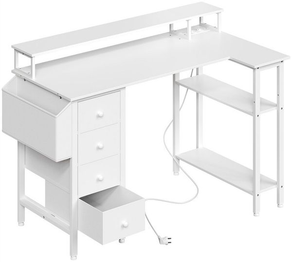 Yaheetech Computertisch L-förmiger Schreibtisch 120/140cm (B), mit Monitorhalterung & Steckdose & 4 Schubladen & Aufbewahrungstasche