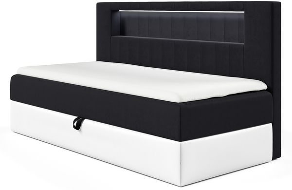 MEBLINI Kinderbett mit Bettkasten GARETH 2 90x200 – H3/Schwarz Samt Gepolstert Einzelbett mit Matratze - Polsterbett mit Stauraum - Bett mit Kopfteil – Stauraumbett