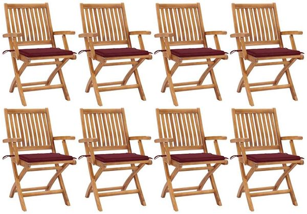 vidaXL Klappbare Gartenstühle mit Kissen 8 Stk. Massivholz Teak 3072786