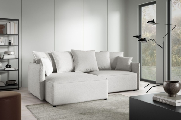 Ecksofa Schlafsofa Sofa MINEA in Stoff Abriamo Creme Ottomane Links