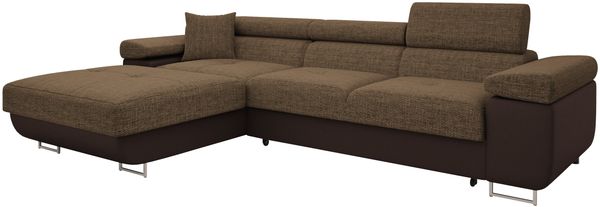 Ecksofa Torezio Mini mit Bettkasten, Schlaffunktion und Einstellbare Kopfstützen (Farbe: Soft 066 + Lux 03, Seite: Links)