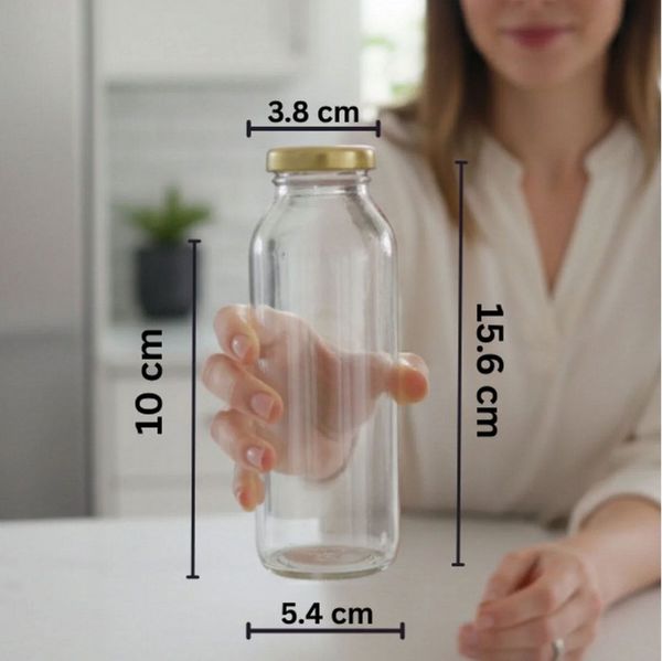 Jungengel Trinkflasche 6'er Set Glasflaschen Saftflasche Smoothie Flasche Deckel, 250ml Fassungsvolumen, Wiederverwendbar, Praktische Größe