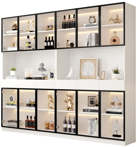 HAUSS SPOLE Vitrine 2er mit LED Lichtern, Glasstür, Multi Storage Bücherregal für Büro (Aufbewahrungsregale, Bücherregal Vitrine, Display Regal, 2-St, 2 Vitrine, Jeder (6 Türen, 3 Schublade, 1 offene Fächer) mit Pop-up Glastüren, 16 verschiedene Lichte...