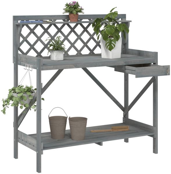 vidaXL Pflanztisch mit Rankgitter Grau Massivholz Tanne 368430