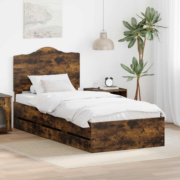 vidaXL Bettrahmen Geräucherte Eiche 90 x 190 cm Ingenieurs Holz 3413461