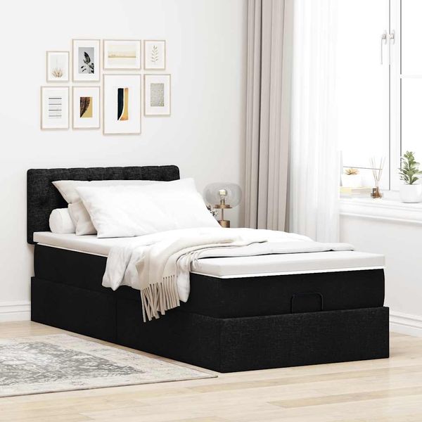 vidaXL Ottoman-Bett mit Matratze Schwarz 90x200 cm Stoff 3311513