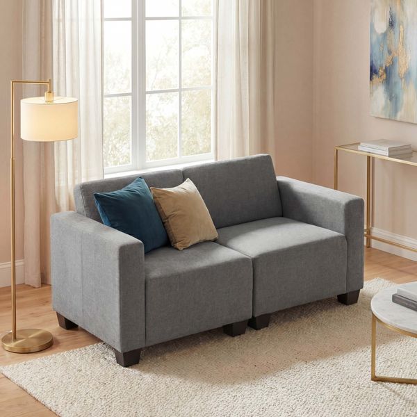 Modular 2-Sitzer Sofa Couch Lyon, Stoff/Textil ~ grau