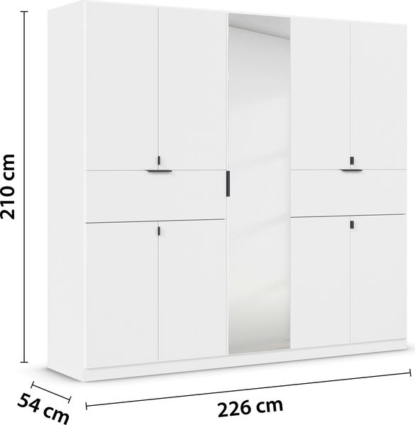 rauch Kleiderschrank, Drehtürenschrank TICAO, 9-türig, 1 Spiegeltüre, 2 Schubkästen, inkl. Türdämpferset, Alpinweiß, 226 x 210 x 54 cm Bild 4